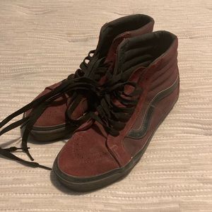 9.5 Burgundy and black sk8-hi high top vans